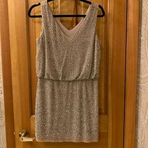 champagne beaded cocktail dress